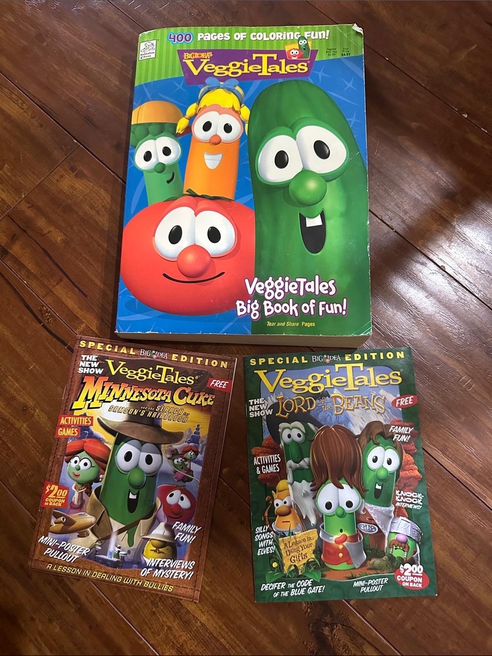 RARE VeggieTales Big Book of Fun 400 Page Coloring Book 2004 + Promo Booklets